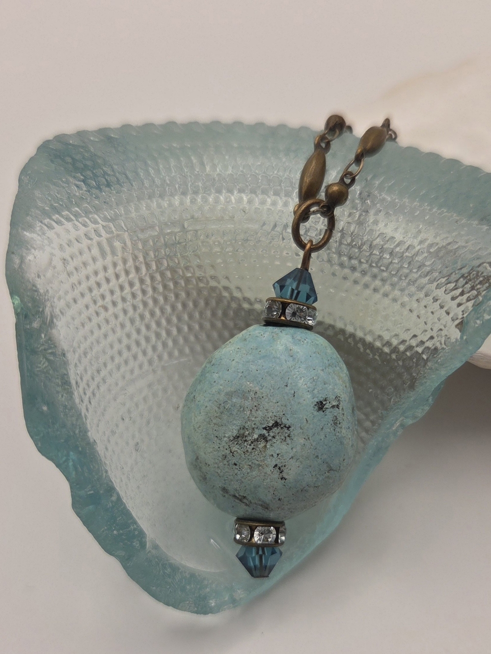 Vintage Liz Palacios SF Antiqued Brass & Faux Turquoise Pendant Necklace